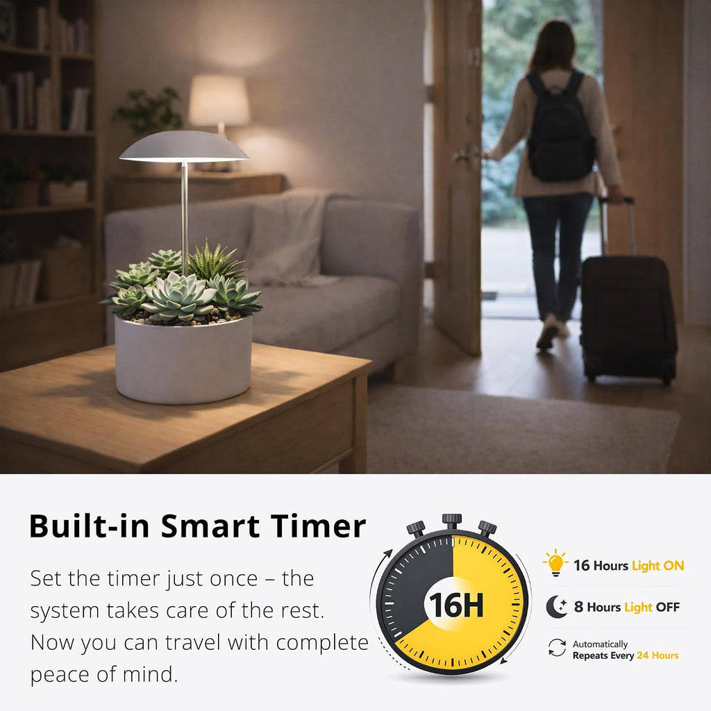 Smart LED Grow Light for Indoor Plants, Programmable Timer and Dim | Daily Auto On/Off Timer, Height Adjustable