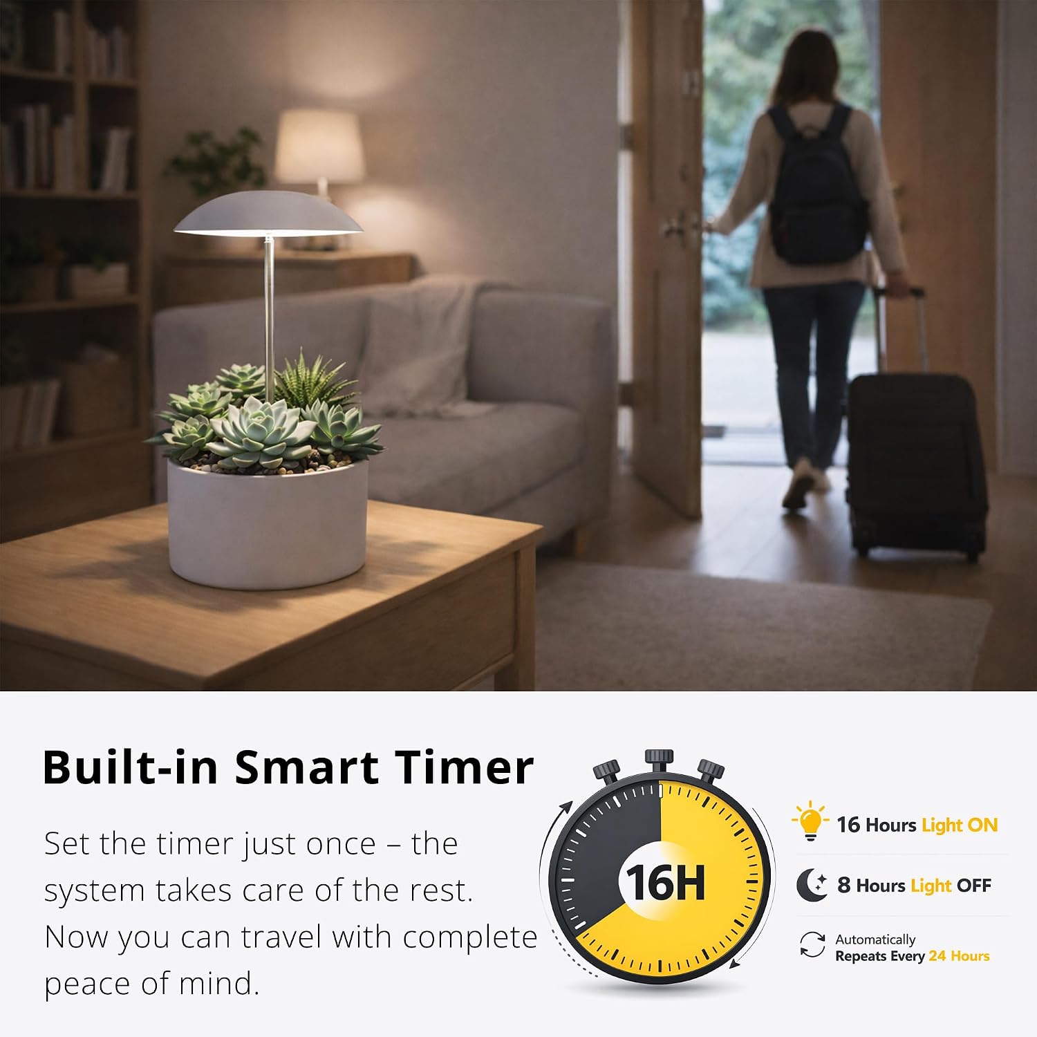 Smart LED Grow Light for Indoor Plants, Programmable Timer and Dim | Daily Auto On/Off Timer, Height Adjustable