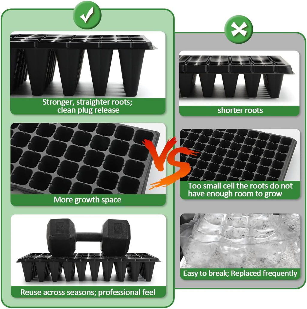 RooTrimmer 50-Pack Extra-Deep 50 Cell Seed Starter Trays, 3.55" Cone-Shaped Plug Trays for 1020 Flats, Heavy-Duty