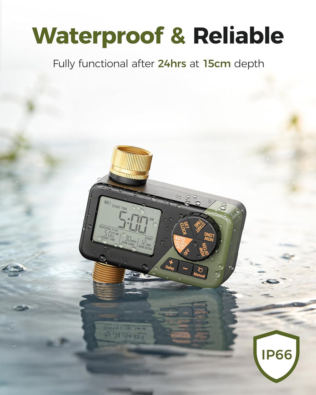 Diivoo Brass Hose Timer, Programmable Garden Timers for Watering | IP66 Waterproof, Large Display Easy Programming