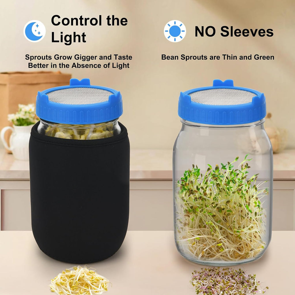  [Large Size] 68oz Sprouting Kit, 2 Sprouting Jar Kits, Wide Mouth Jars with Stainless Steel Screen Sprout Lid, 2000ml