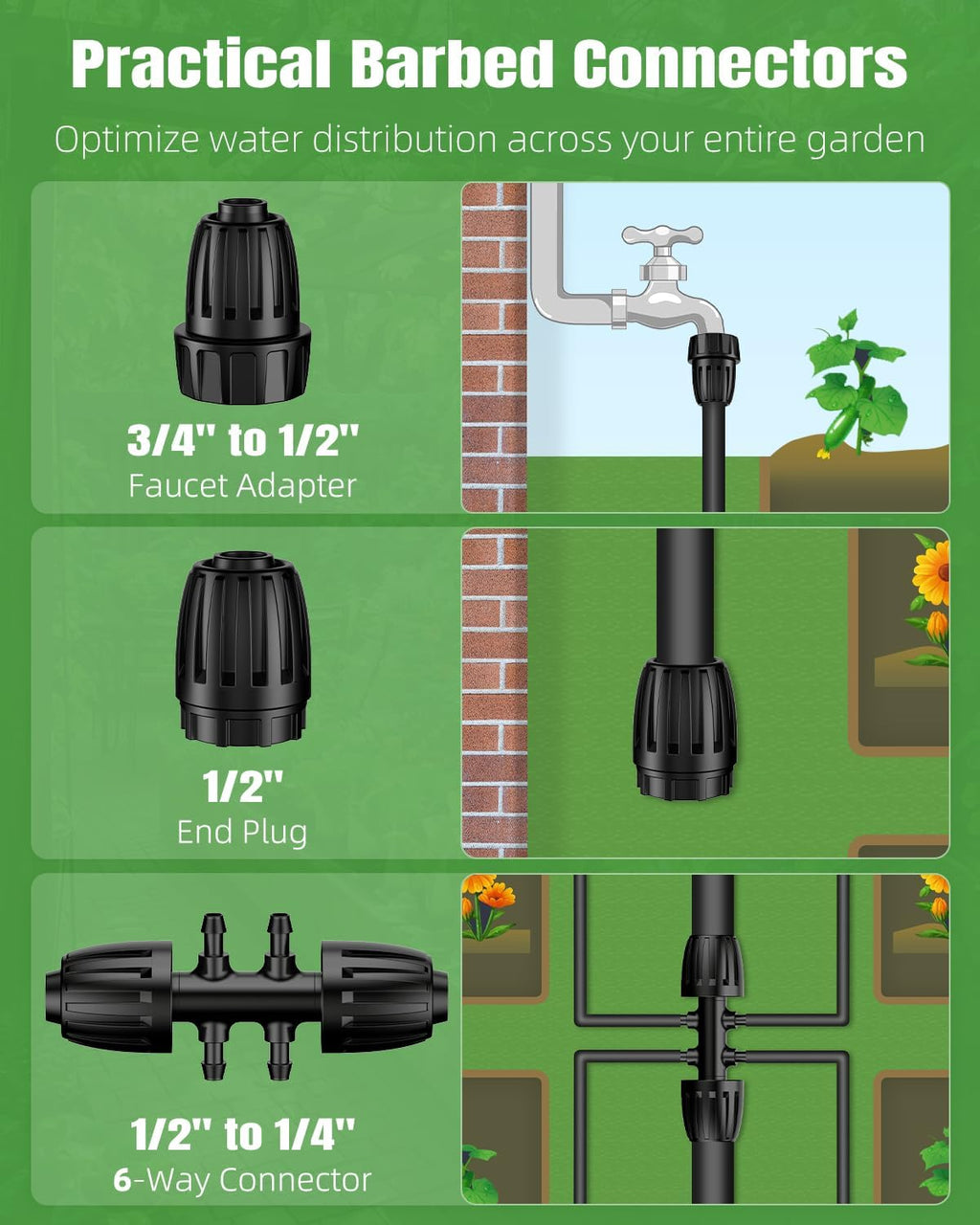 Pawfly Drip Irrigation System for Garden, 240FT Drip Irrigation Kit with 1/2" & 1/4" Tubing Adjustable Emitters
