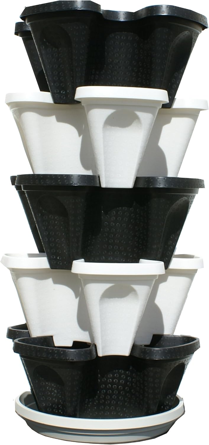 5 Tier Black & Grey Stackable Strawberry Garden - Vertical Gardening Planter Set