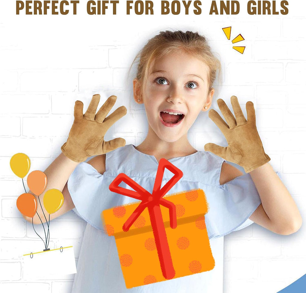 HANDLANDY HLDD Kids Gardening Gloves, Childrens Leather Work Gloves for Boys Girls Age 2-11, Great Gift for Yard Work