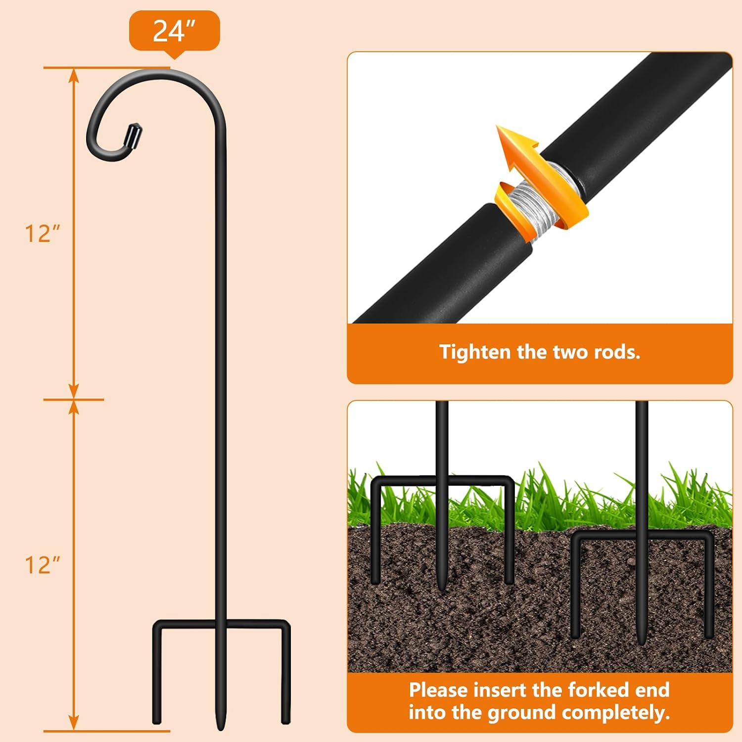 Gtongoko 24 Inch Shepherd Hooks for Outdoor 8 Pack,Garden Hooks for Hanging Plants, Lanterns, Solar Lights, Mason Jars