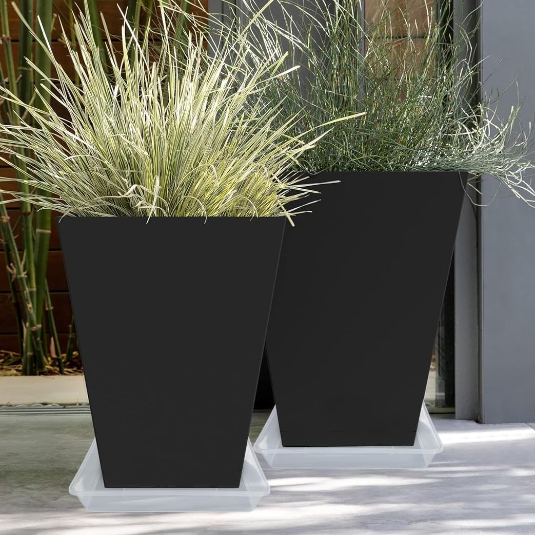 LWALRS Square Plant Saucer 14 Inch 2 Pack, Strong Clear Plastic Flower Plant Pot Saucer, Square Planters for Indoors
