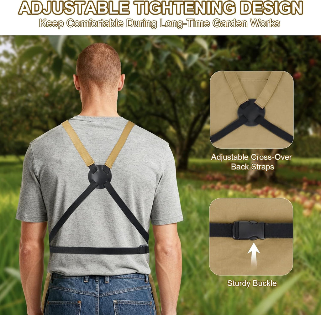 Garden Apron,Harvest Aprons with Drawstring Bag and Pockets for Women and Men,Canvas Fruit Picking Apron