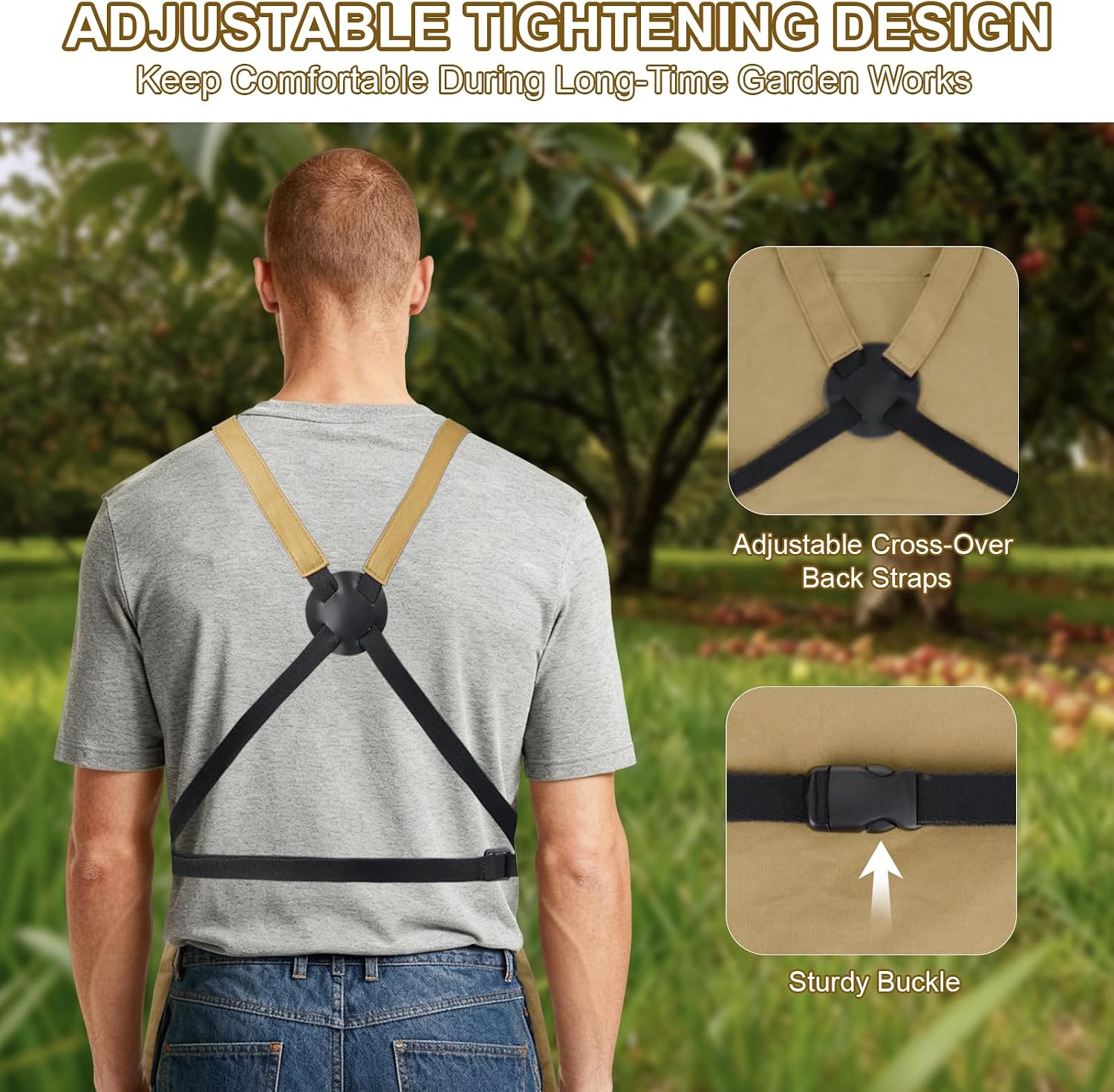 Garden Apron,Harvest Aprons with Drawstring Bag and Pockets for Women and Men,Canvas Fruit Picking Apron