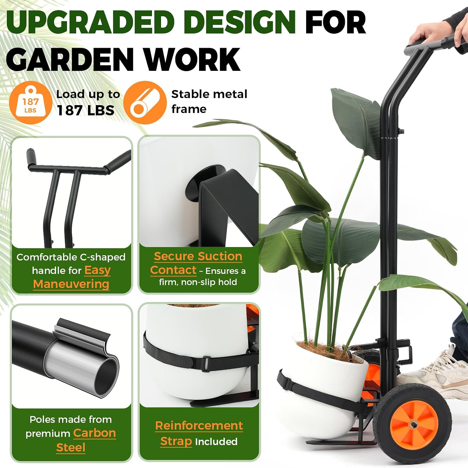 AUROPEAK Plant Caddy with Wheels, Adjustable Potted Plant Mover | Adjustable forks, grip arms and strap move large