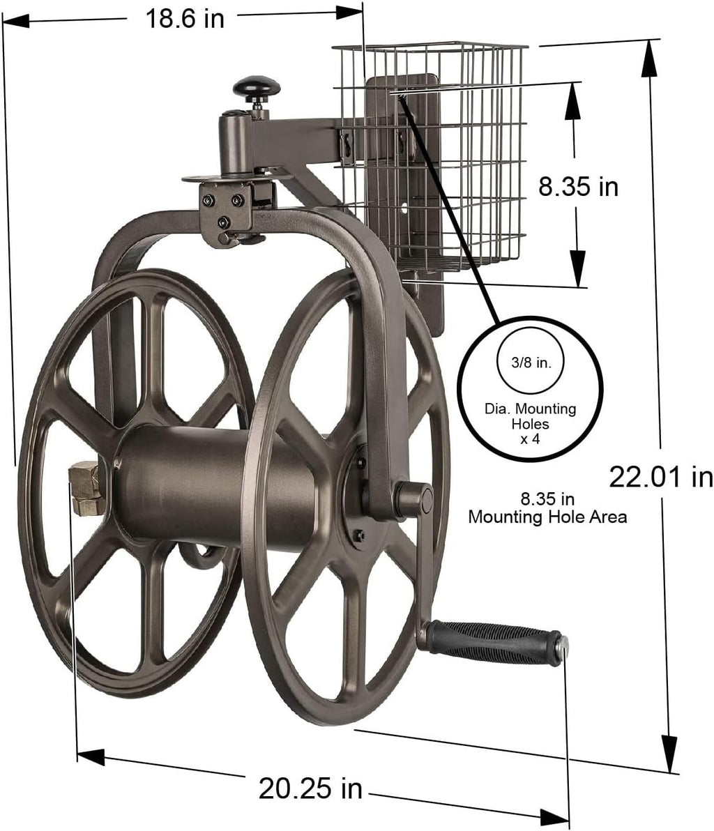 Liberty GARDEN 712 Single Arm Navigator Multi-Directional Garden Hose Reel, Holds 125-Feet of, 5/8-Inch, Bronze