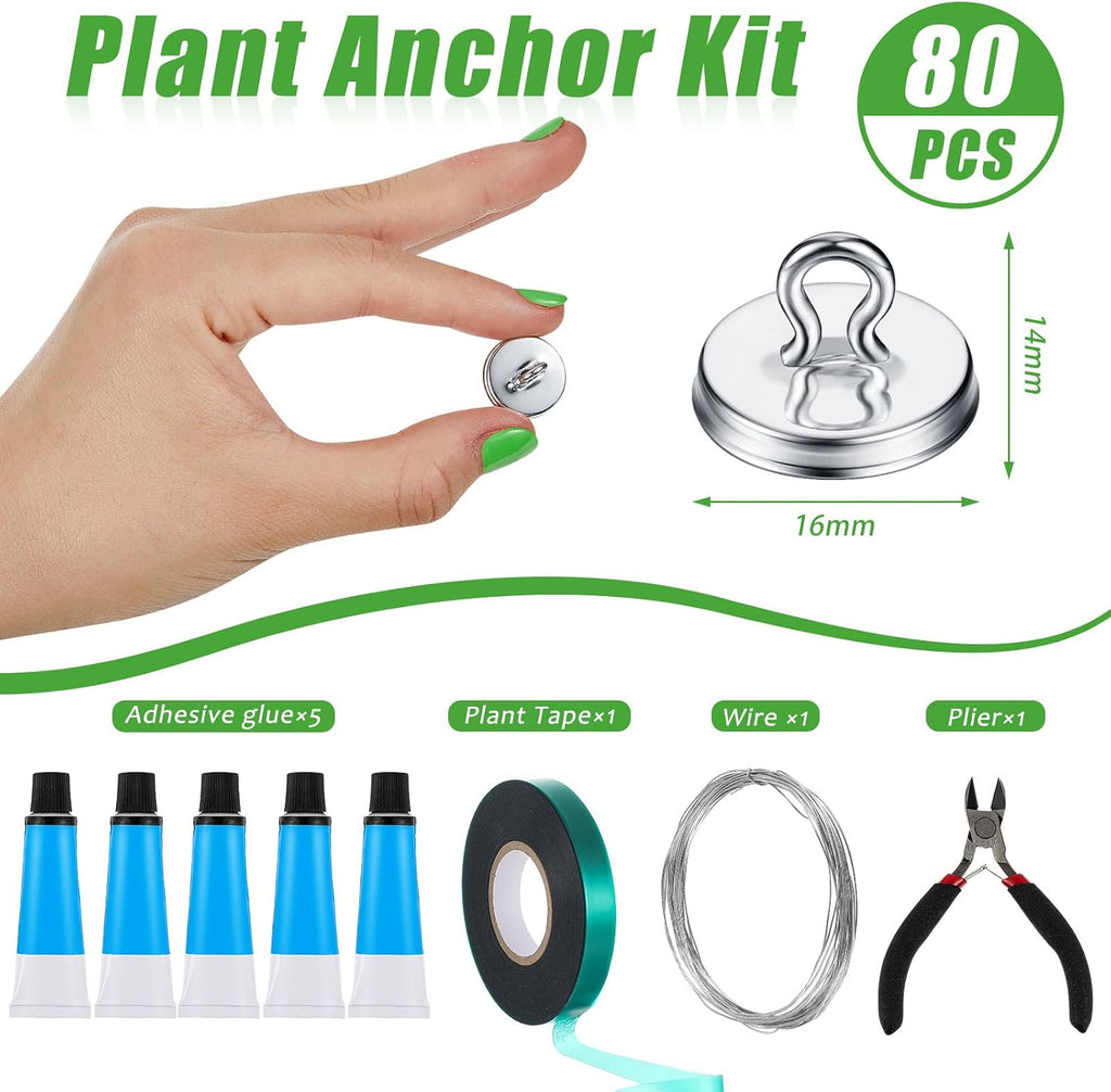 WILLBOND Plant Anchor Kit, 80 Pcs Vine Anchors 5 Pack Silicone Adhesive Sealant Garden Tie Tape Metal Wire Wire Cutters