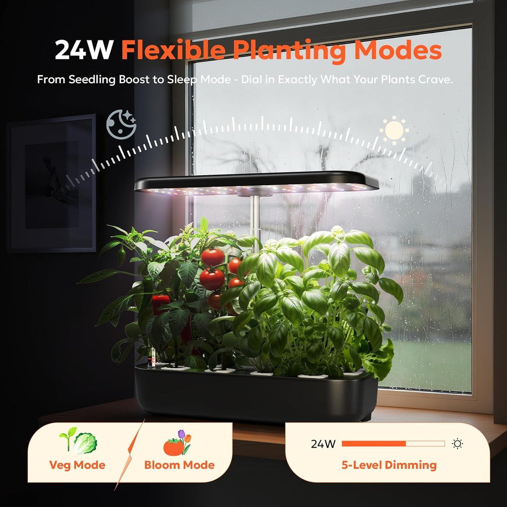 owltron Hydroponics Growing System Kit, 12 Pods Indoor Herb Garden with 24W LED Grow Light Full Spectrum, Planting