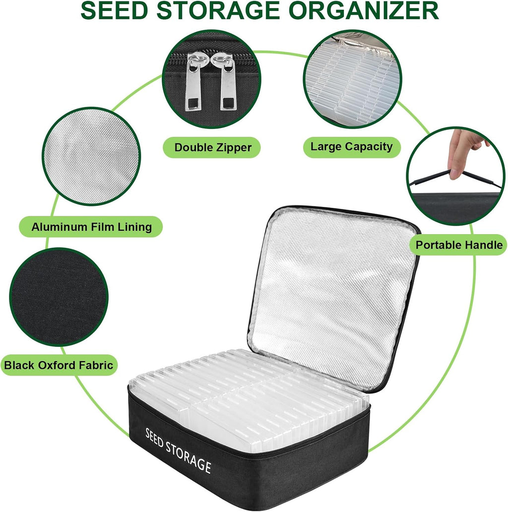 26 Slots Seed Storage Organizer Box with 10 Seed Envelopes, Oxford Cloth Seeds Storage Container with Insulated Bag