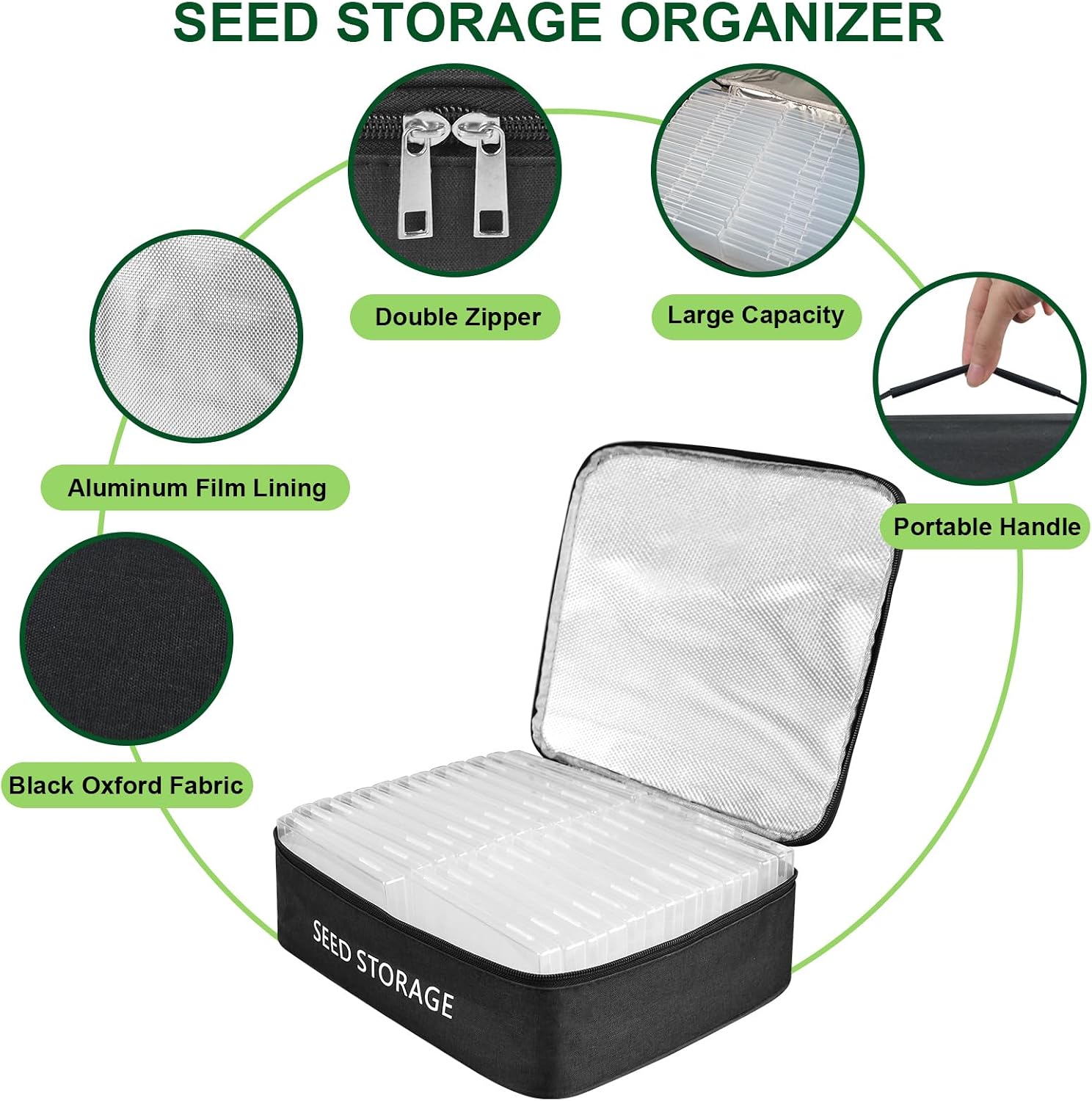 26 Slots Seed Storage Organizer Box with 10 Seed Envelopes, Oxford Cloth Seeds Storage Container with Insulated Bag