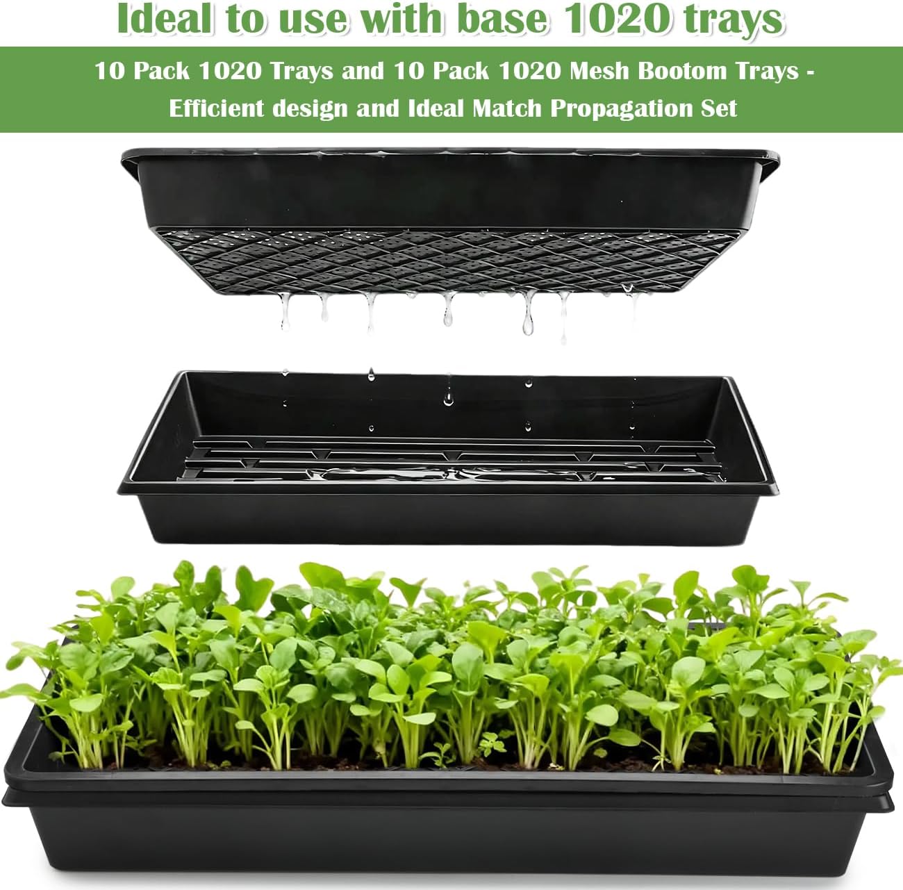 RooTrimmer 10 Pack 1020 Trays and 10 Pack 1020 Mesh Bootom Trays, 20'' x 10'', Heavy Duty Propagation Flats for