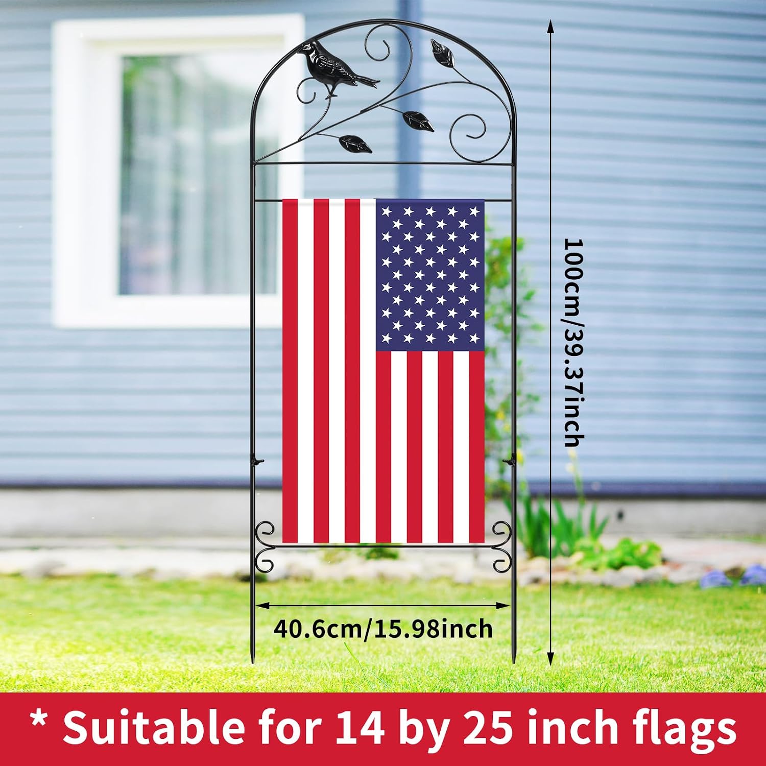CroBlissful Garden Flag Holder Stand Garden Yard Flag Pole Stake Fits Max 14 x 25 Inch for Outside House Yard Lawn