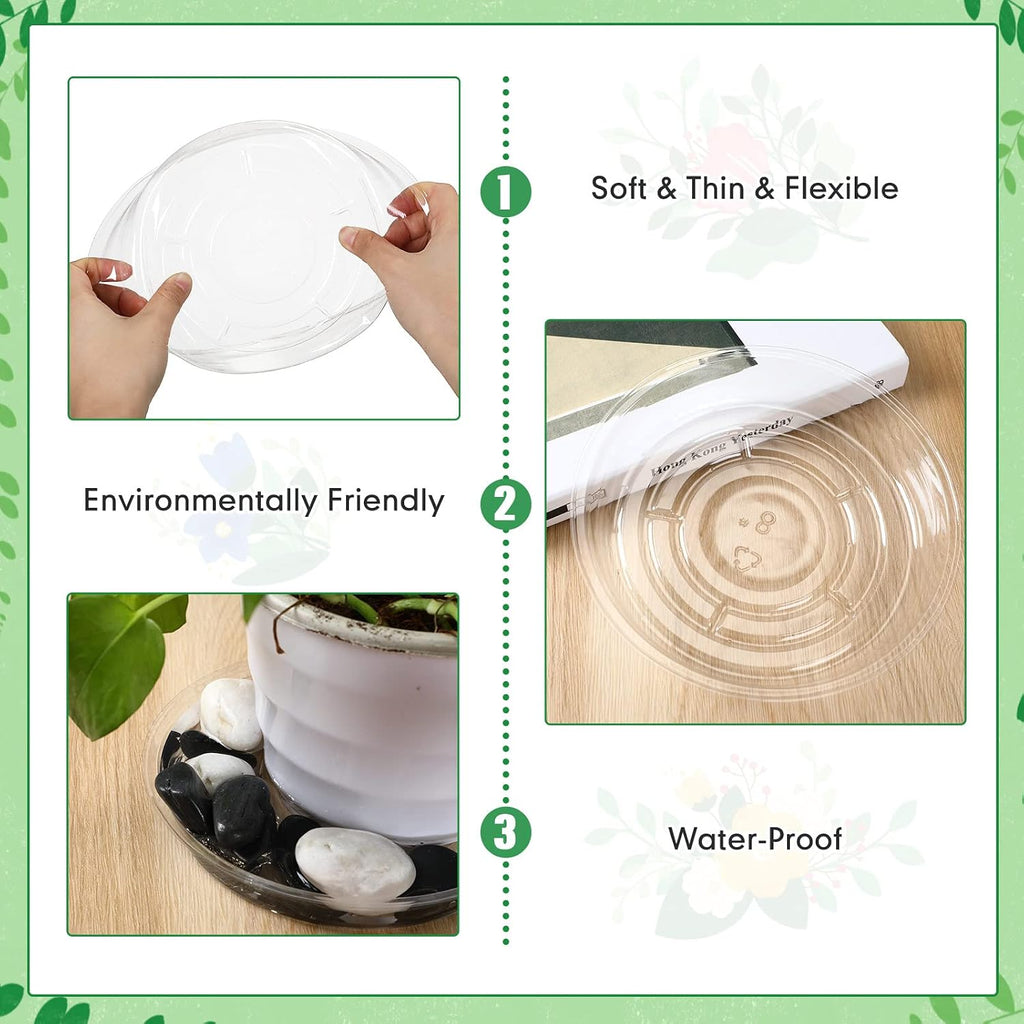 Marsui 50 Pack 4/6/8/10/12 Inch Plant Saucer Clear Plastic Plant Trays | 5 Sizes Fit Pots, Round Waterproof Drip Plate