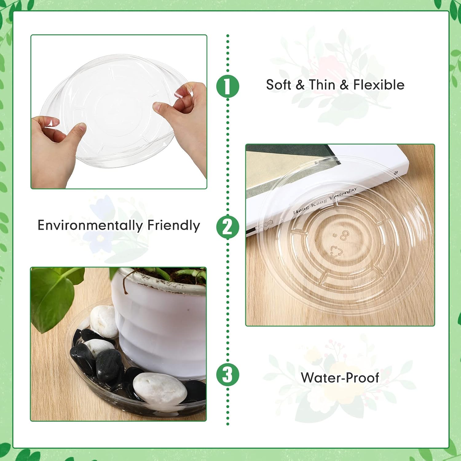 Marsui 50 Pack 4/6/8/10/12 Inch Plant Saucer Clear Plastic Plant Trays | 5 Sizes Fit Pots, Round Waterproof Drip Plate