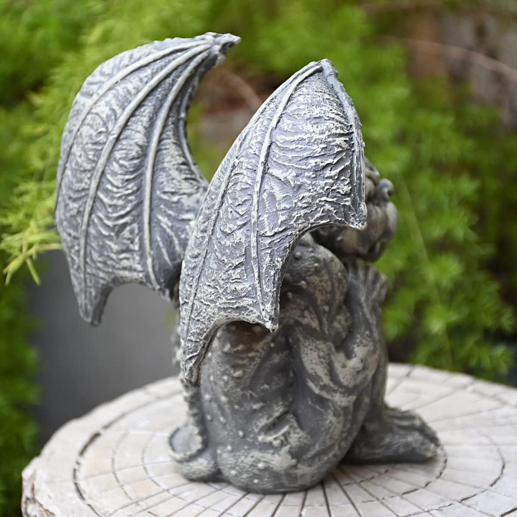 OwMell Gargoyle Sitting Statue Garden Guardian Sculpture Figurine 7 Inch | Gothic Indoor Outdoor Garden Decor Statue