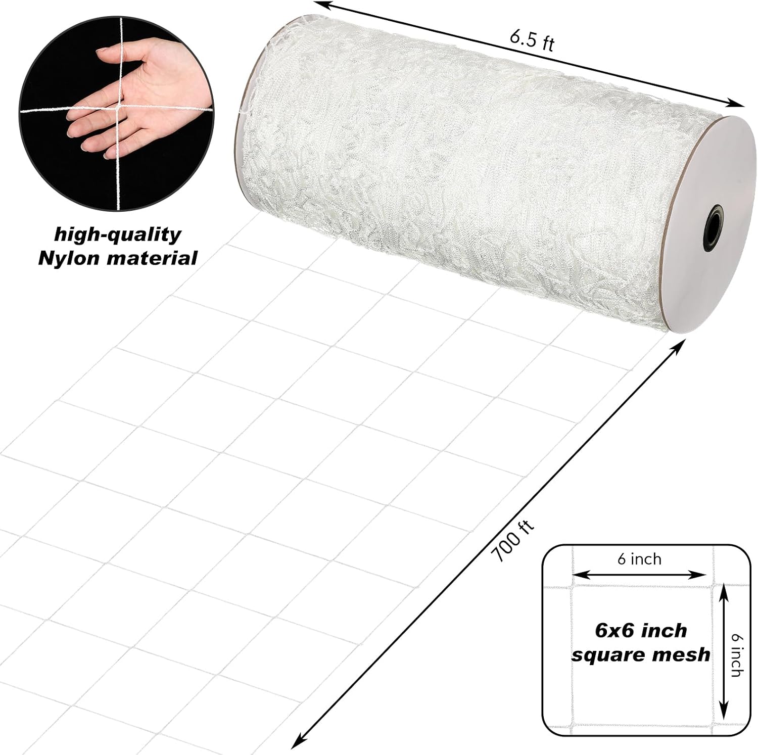 Berlune 6.5 x 700 ft Trellis Netting Roll Heavy Duty Nylon Garden Trellis Netting with 6 Inch Mesh Soft Plant Support