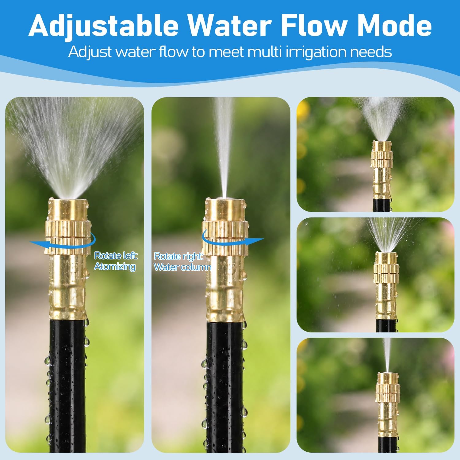360° Adjustable Drip Irrigation System Kit, 50 FT Garden Watering System with 15 Copper Nozzles, Automatic Misting