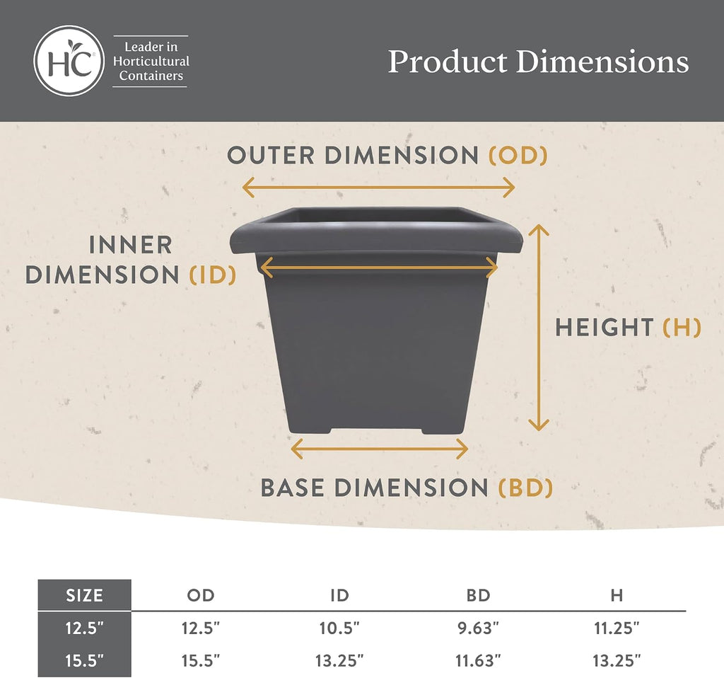 The HC Companies Accent Square Plant Pot w/Drainage - Classic Planters for Outdoor Plants & Indoor Plants - Lightweight