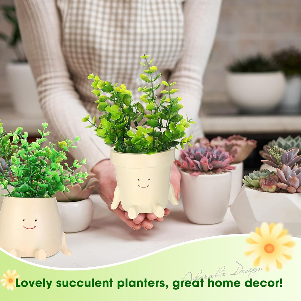 Nuogo 2 Pieces Cute Plant Pots Face Resin Succulent Flower Pot Indoor Head Planters Fun Novelty Planters with Drainage