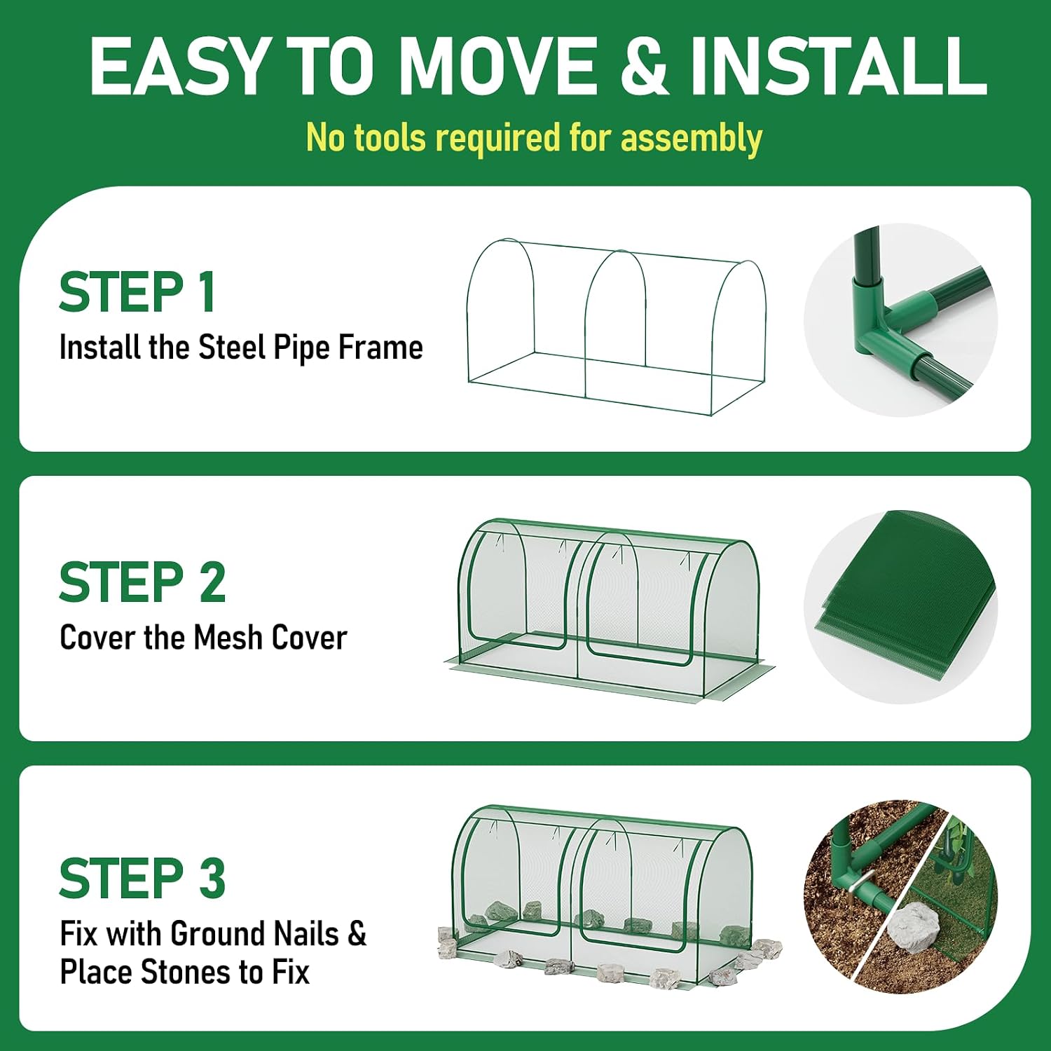 SPECILITE 98x49x49in Garden Plant Netting Mesh Cover for Raised Bed, Green | Roll-up Zipper Door, for Vegetables