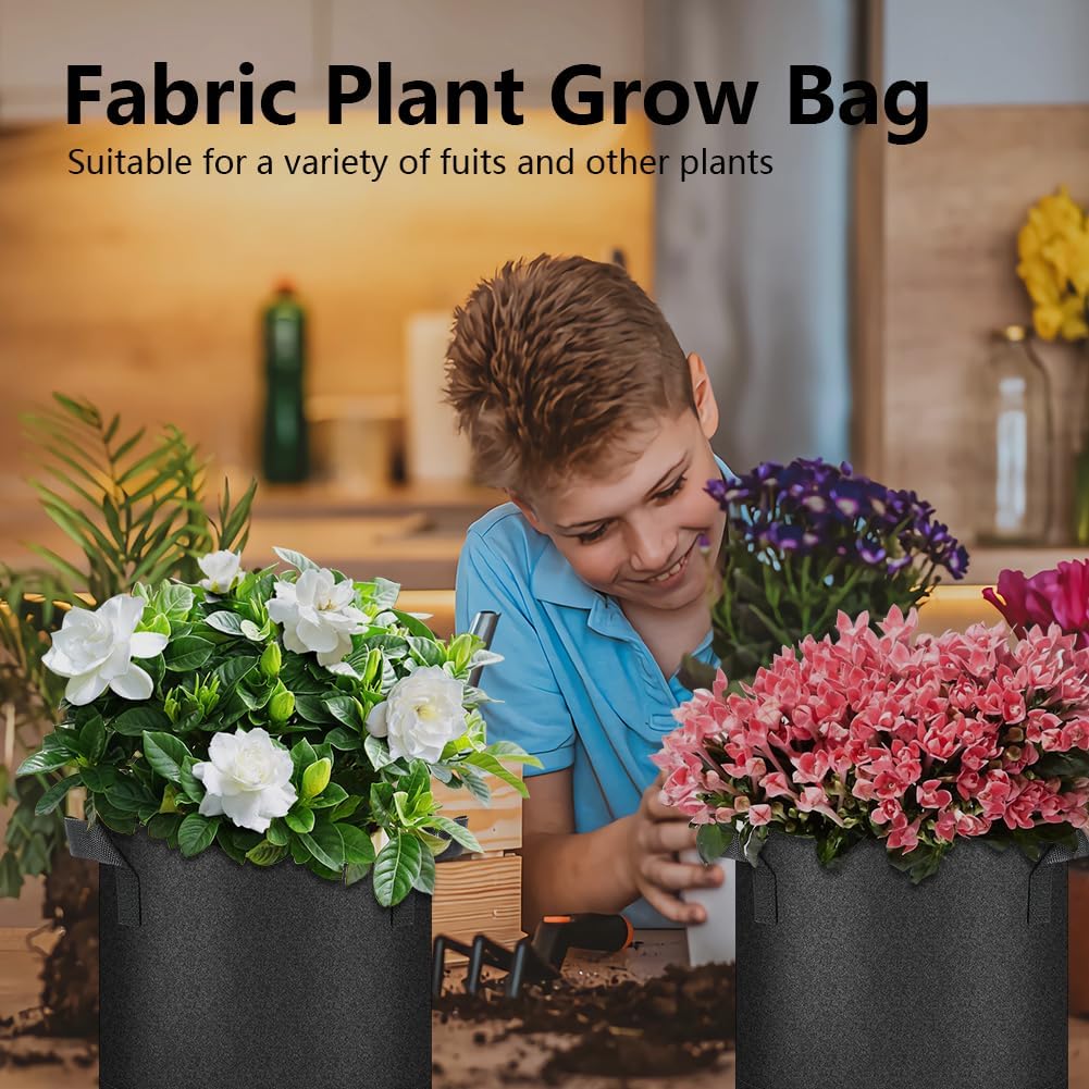 50 Pack Grow Bags, Black Heavy Duty Fabric Pots Nonwoven Potato Grow Bags | Reinforced Stitching, Breathable Vegetable