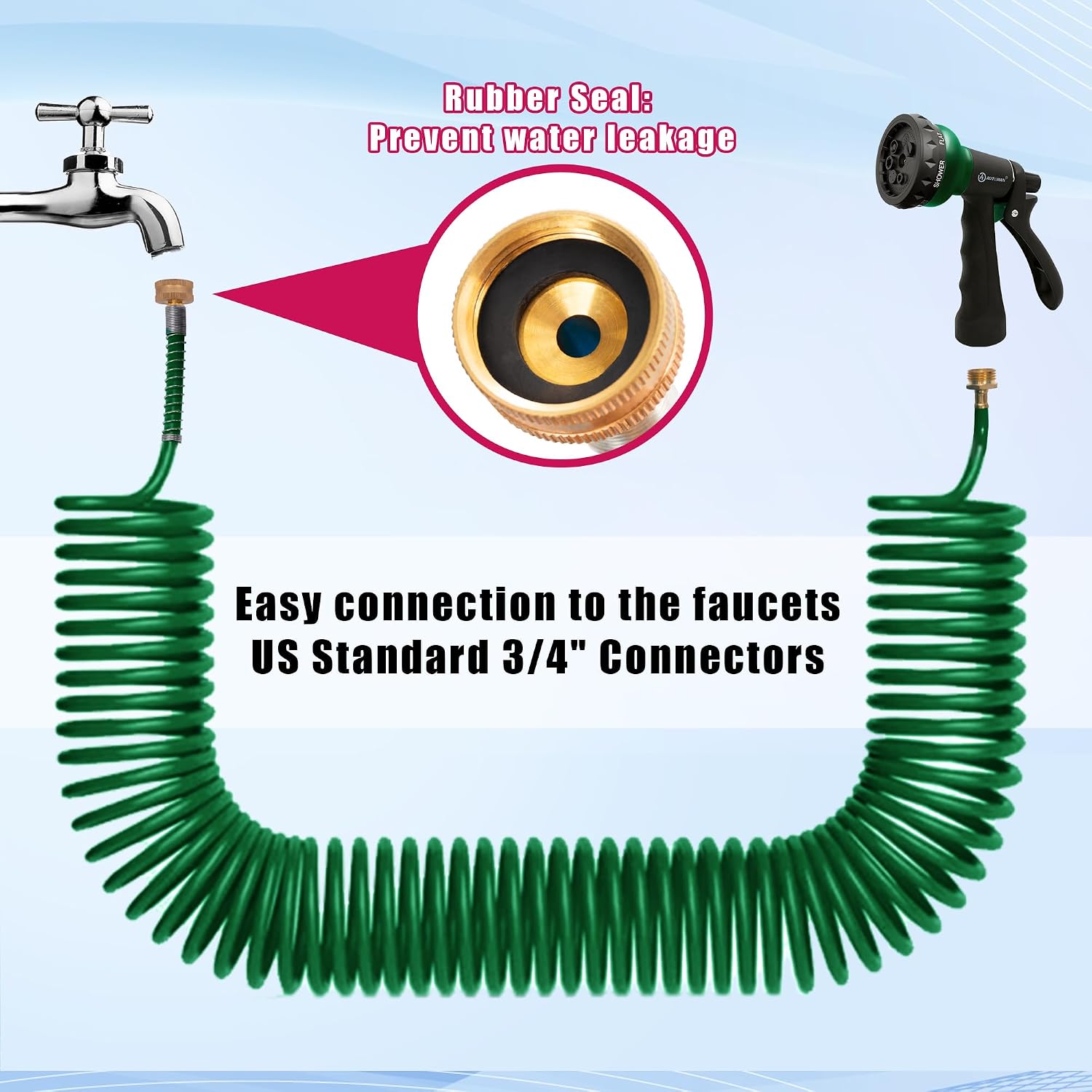 AUTOMAN Coil Garden Hose 50 ft, EVA Curly Water Hose with Brass Connectors, Recoil Garden Water Hose,Includes 7-Pattern