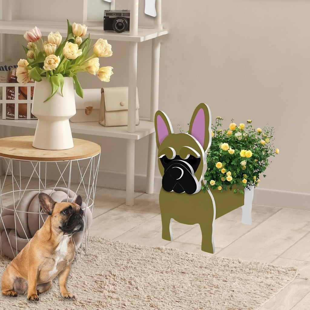 Yellow French Bulldog Dog Planter Pots, Animal Shaped Flower Pot | Cute Plant Gift for Women and Pet Lovers, Indoor