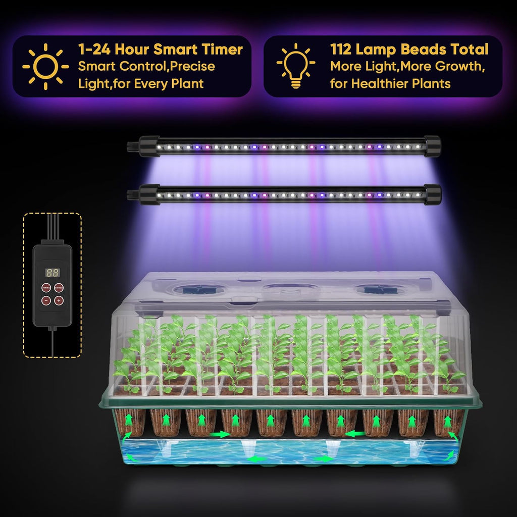 120-Cell Self-Watering Seed Starter Tray with Grow Light, Green | 1-24H Smart Timer, Seed Starter Kit with 4.02"