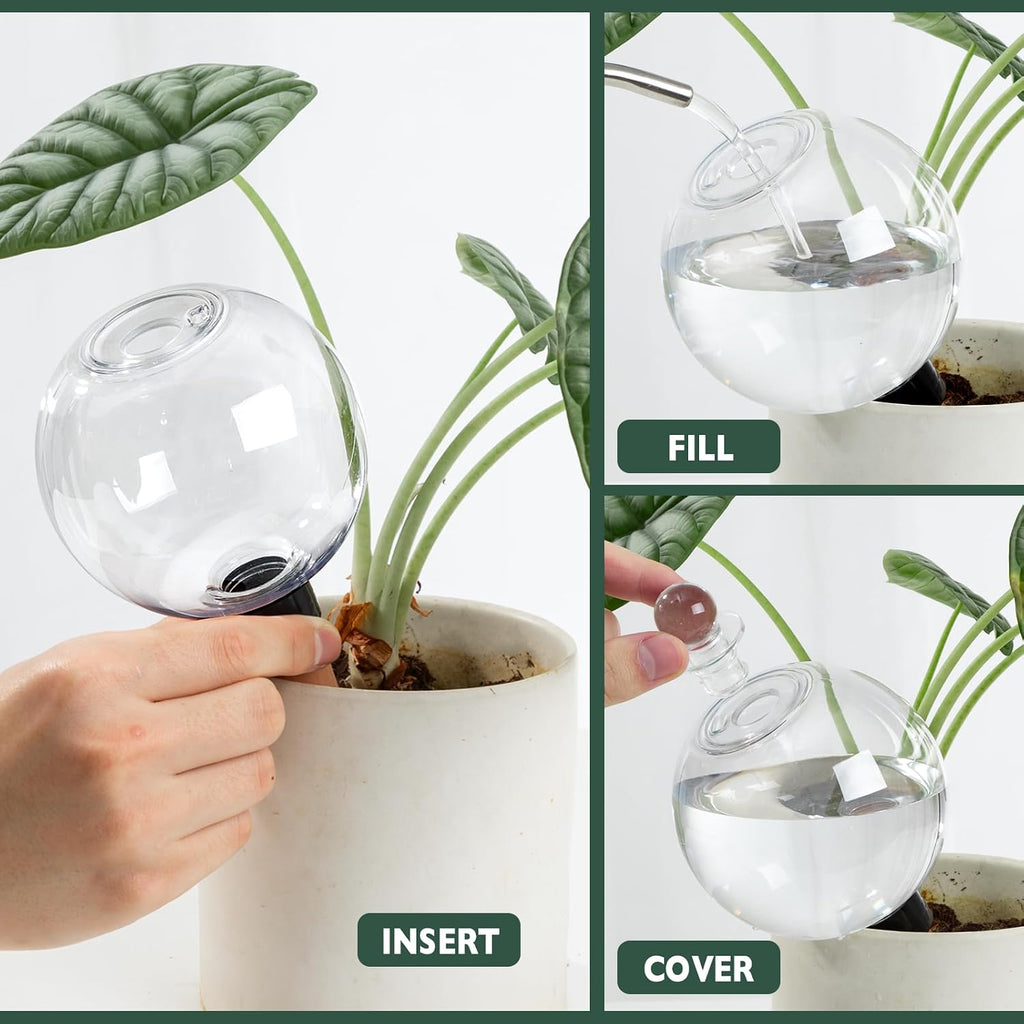 6 Pack Plant Watering Globes with Covers 17oz Self Watering Planter Insert, Plastic Water Bulbs, Indoor/Outdoor Plant