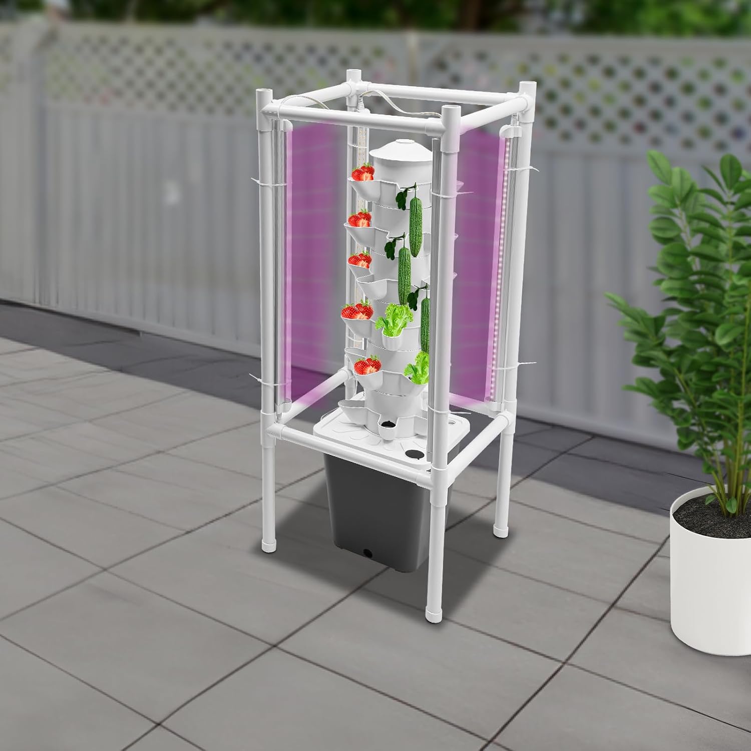 Hydroponics Tower Garden Vertical Growing System Kit, 30-Plant Indoor Gardening Planter Germination Kit with LED Grow