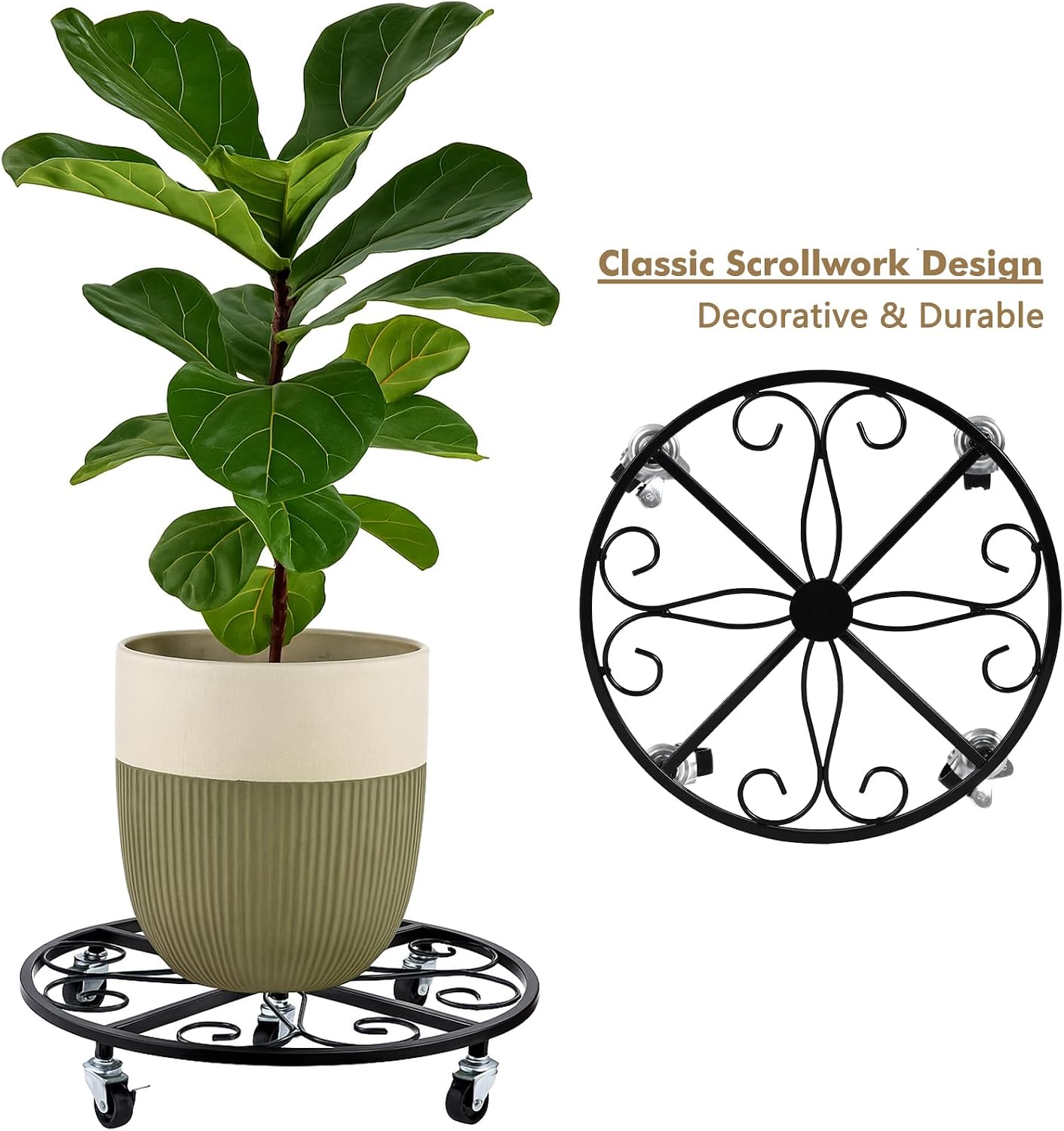 4 Pack Plant Caddy with Wheels 20 Inch Rolling Plant Stand for Large Plants Heavy Duty Plant Rollers Metal Plant Dolly