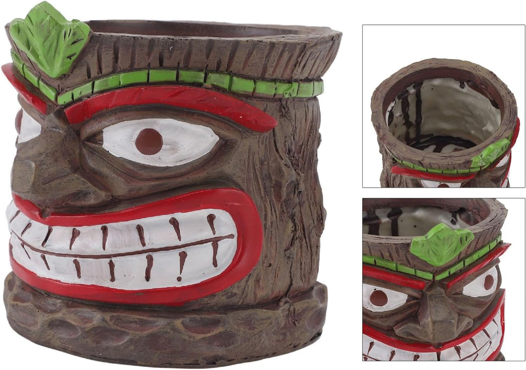 Funny Tiki Head Indoor Small Planter Pot, Totem Sculpture Planter Pot, Novelty Face Flowerpot with Hole, Resin UV Proof