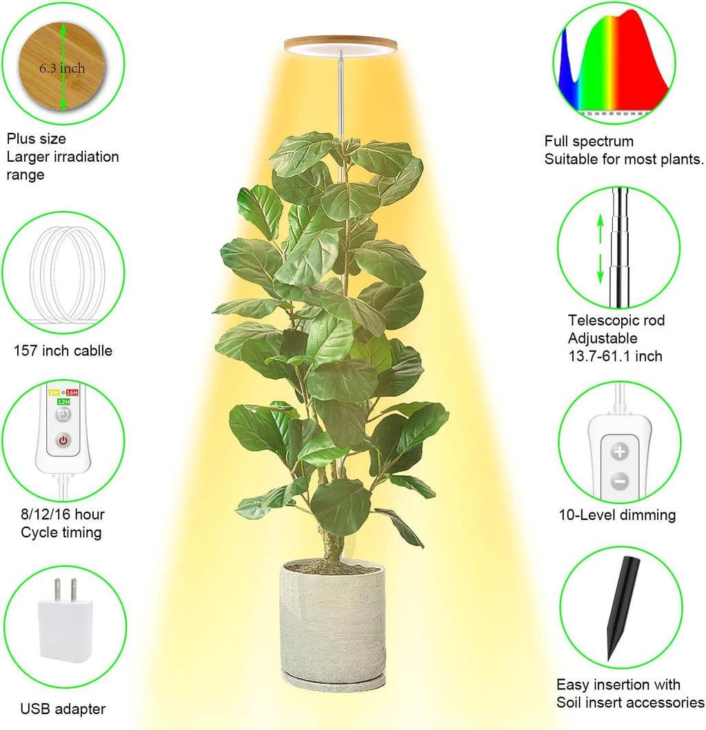 Plant Grow Light, LED Growing Light Full Spectrum for Indoor Plants,Height Adjustable, Automatic Timer, 5V Low Safe