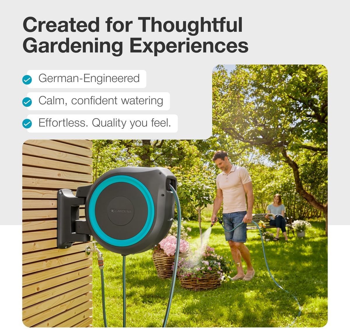 GARDENA Retractable Garden Hose Reel - 115 Feet - Auto Retract Hose Reel with 180° Swivel Wall Mount - Heavy Duty