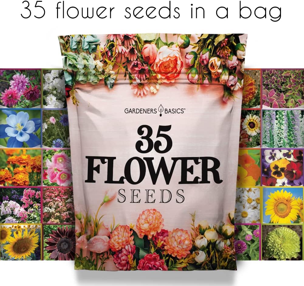 Gardeners Basics 35 Variety Heirloom Flower Seeds for Planting Outdoors | 35 annual and perennial varieties; over