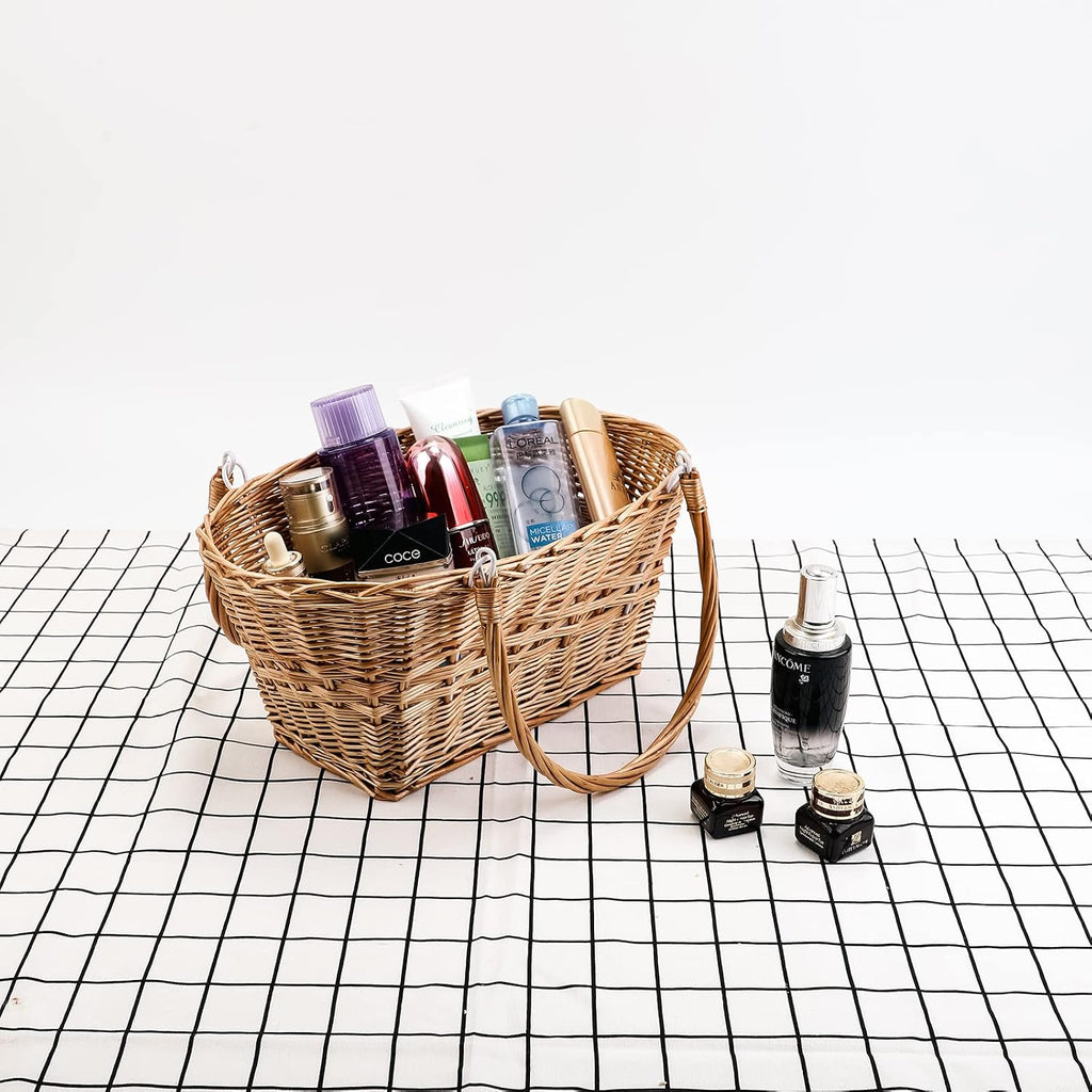 Woven Wicker Picnic Basket with Collapsible Handles for Picnic Shopping | Woven Wicker Picnic Basket for Shopping