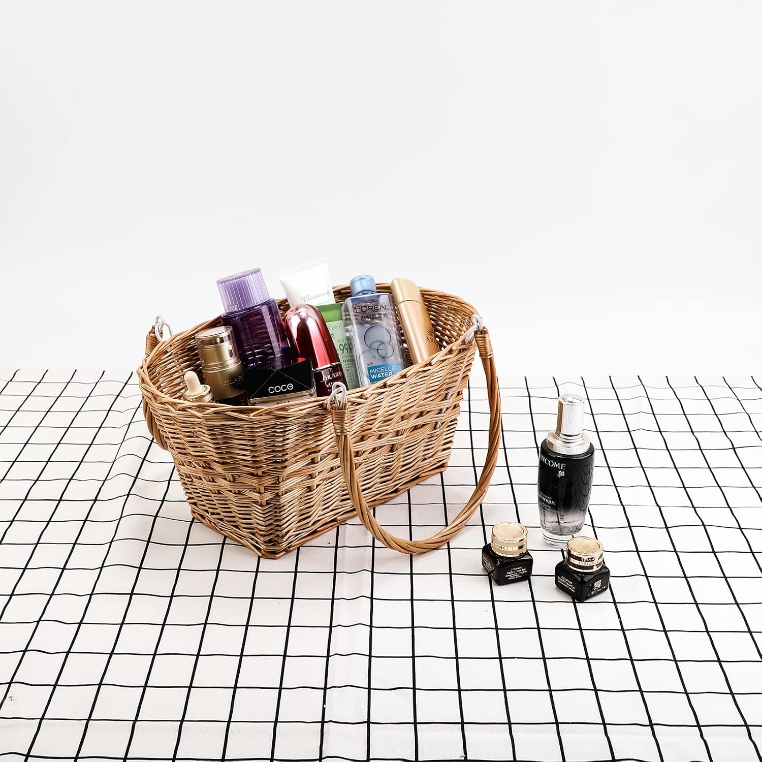 Woven Wicker Picnic Basket with Collapsible Handles for Picnic Shopping | Woven Wicker Picnic Basket for Shopping