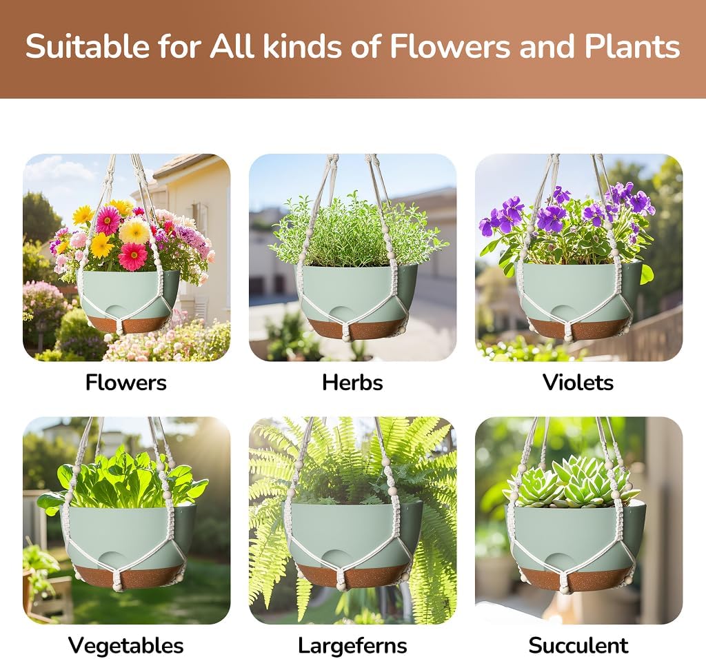 12 Inch Hanging Baskets for Plants Outdoor, Hanging Planters for Indoor Outdoor Plants, Hanging Planter with Self