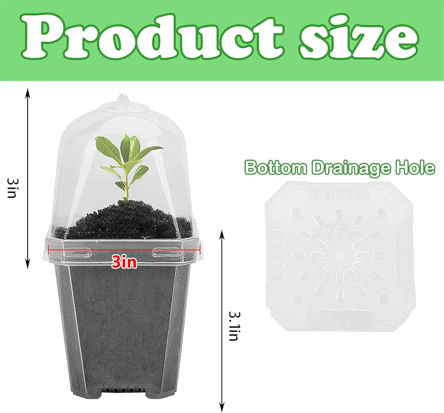 EBaokuup 30PCS Clear Plant Nursery Pots with Humidity Dome - 3" Durable Plastic Gardening Pot, Small Plant Container