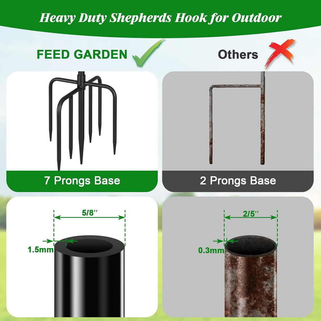 76'' Bird Feeder Pole, Heavy Duty Shepherds Hooks for Outdoor with 7-Prong Base, Adjustable Shepherds Hook for