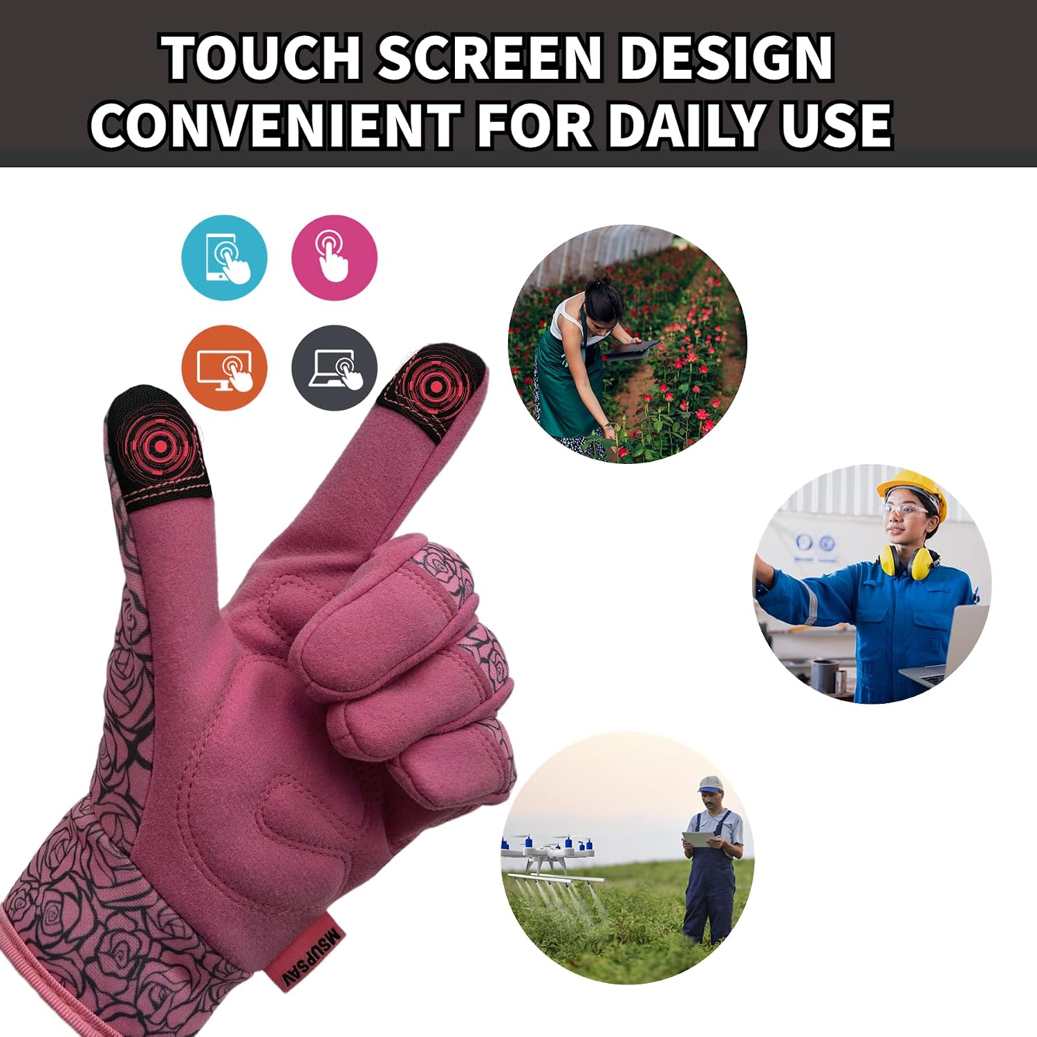 Cute Pattern Gardening Gloves,Thornproof Garden Glove,Gardener Gift | Gardening Gifts for Women,Touchscreen,Tender
