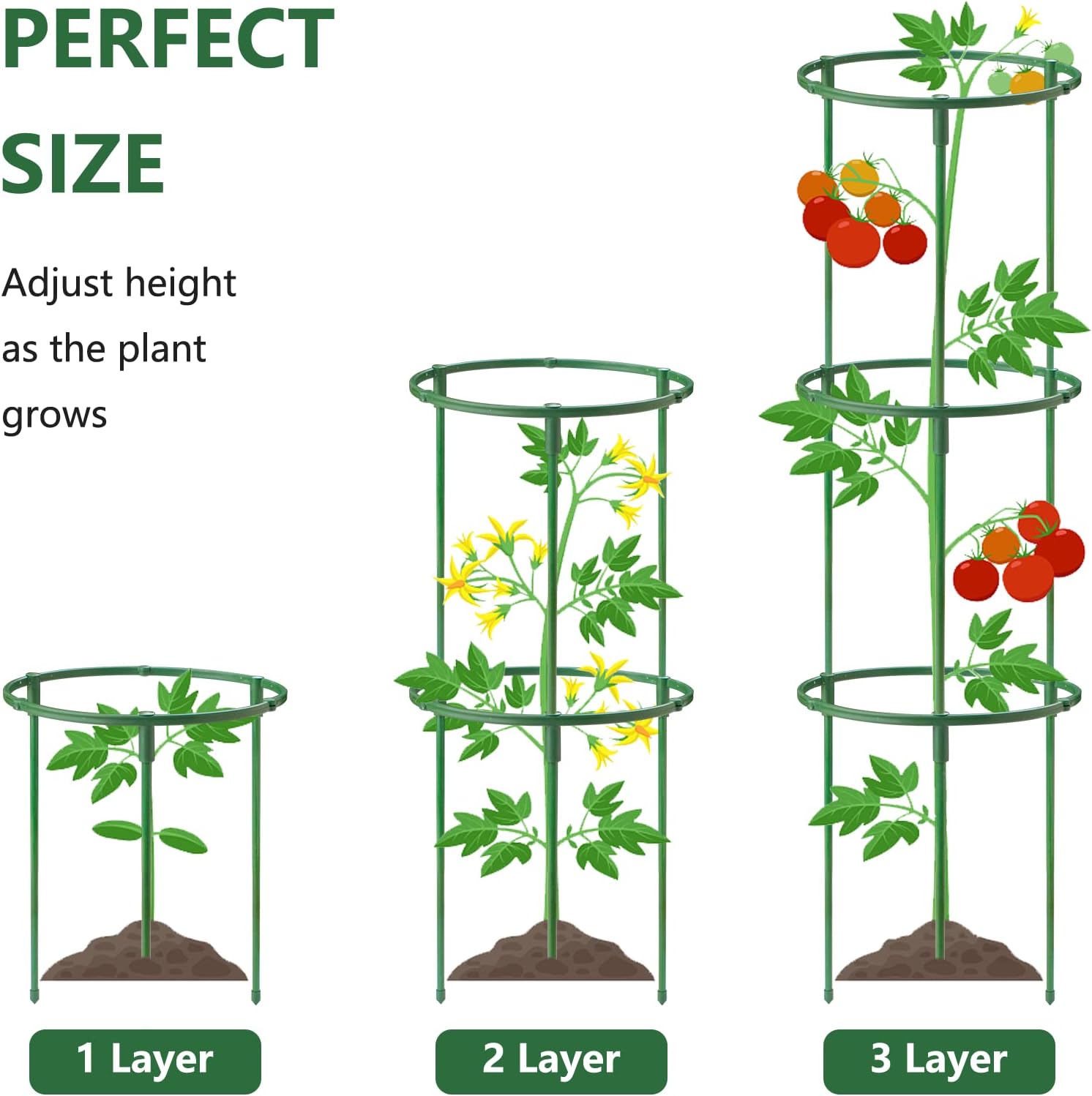 36Packs Plant Support Stake Half Round Plant Support for Indoor Plants, Stackable 3 Tier Garden Flower Support, Plant