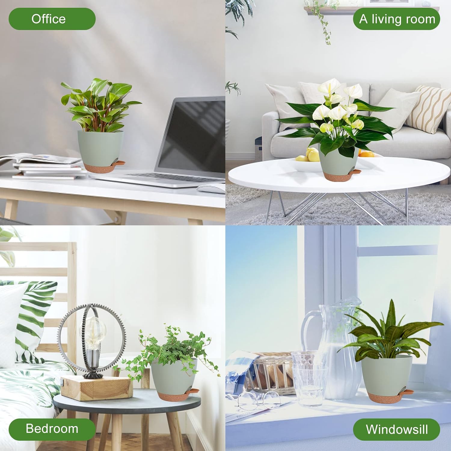 Vanslogreen Planters for Indoor Plants, 8/7/6.5/6/5.5/5 Inch Self Watering Planters with Drainage Hole, Plastic