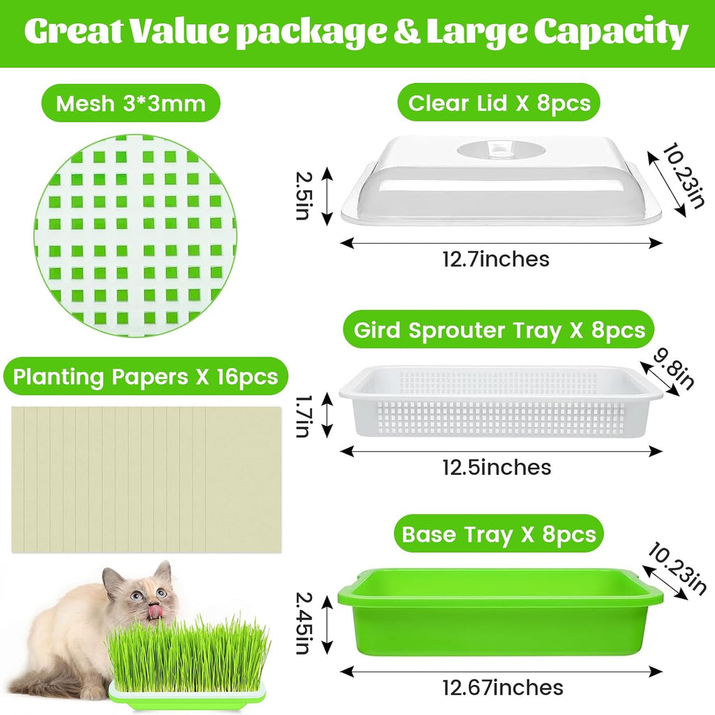 8 Pack Seed Sprouter Trays with Lids- Soil-Free Cultivation Germination Tray, BPA Free Micro Greens Growing Trays Seed