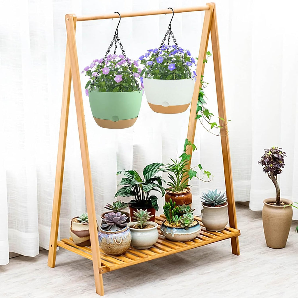 2 Pack Hanging Planters for Outdoor Indoor Plants, 10 Inch Plastic Outdoor Hanging Planter, Hanging Flower Pots for