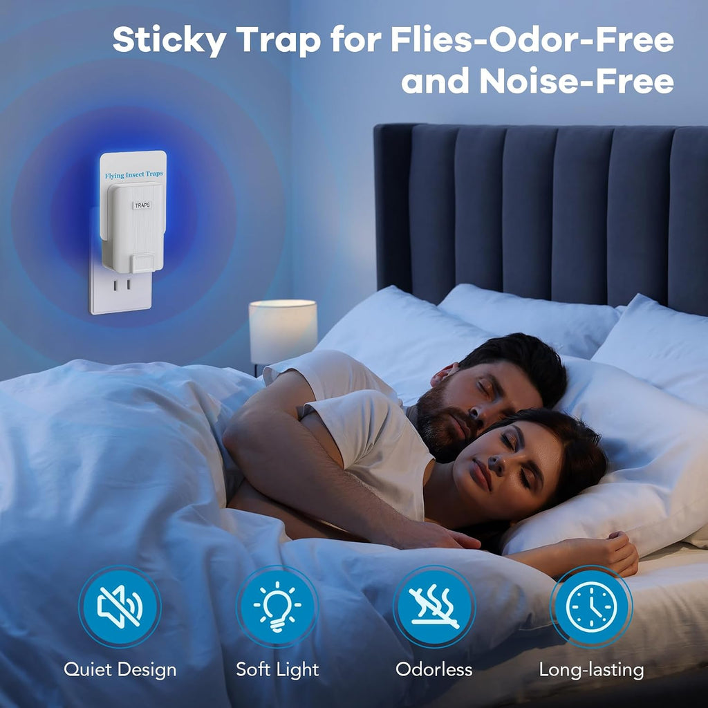 Indoor Fly Trap, Plug-in Fruit Fly Trap with 2 Devices and 6 Sticky Refills | Gnat Trap for Fruit Flies, Gnats, Flies